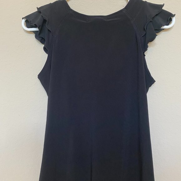 Susan Lawrence Black Ruffle Sleeve V Neck Top Blouse Size Petite Medium (PM) - Picture 2 of 4
